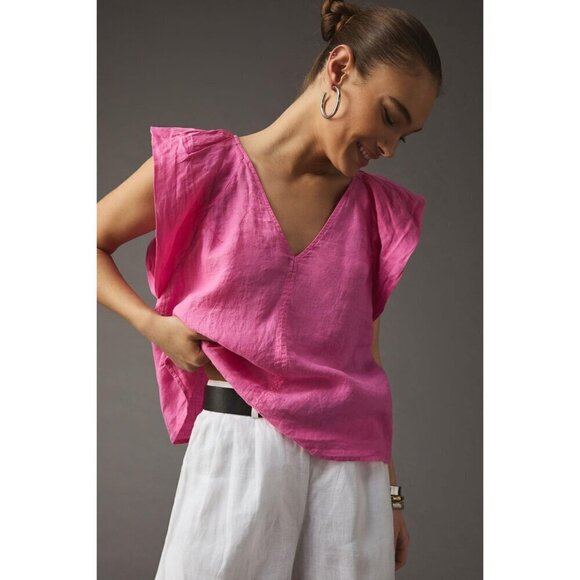 Velvet by Graham & Spencer Ava Top in Flamingo Small New Womens Linen Blouse - Picture 1 of 12